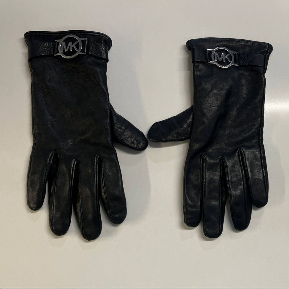 Michael Kors Men's Black Leather Gloves with Logo